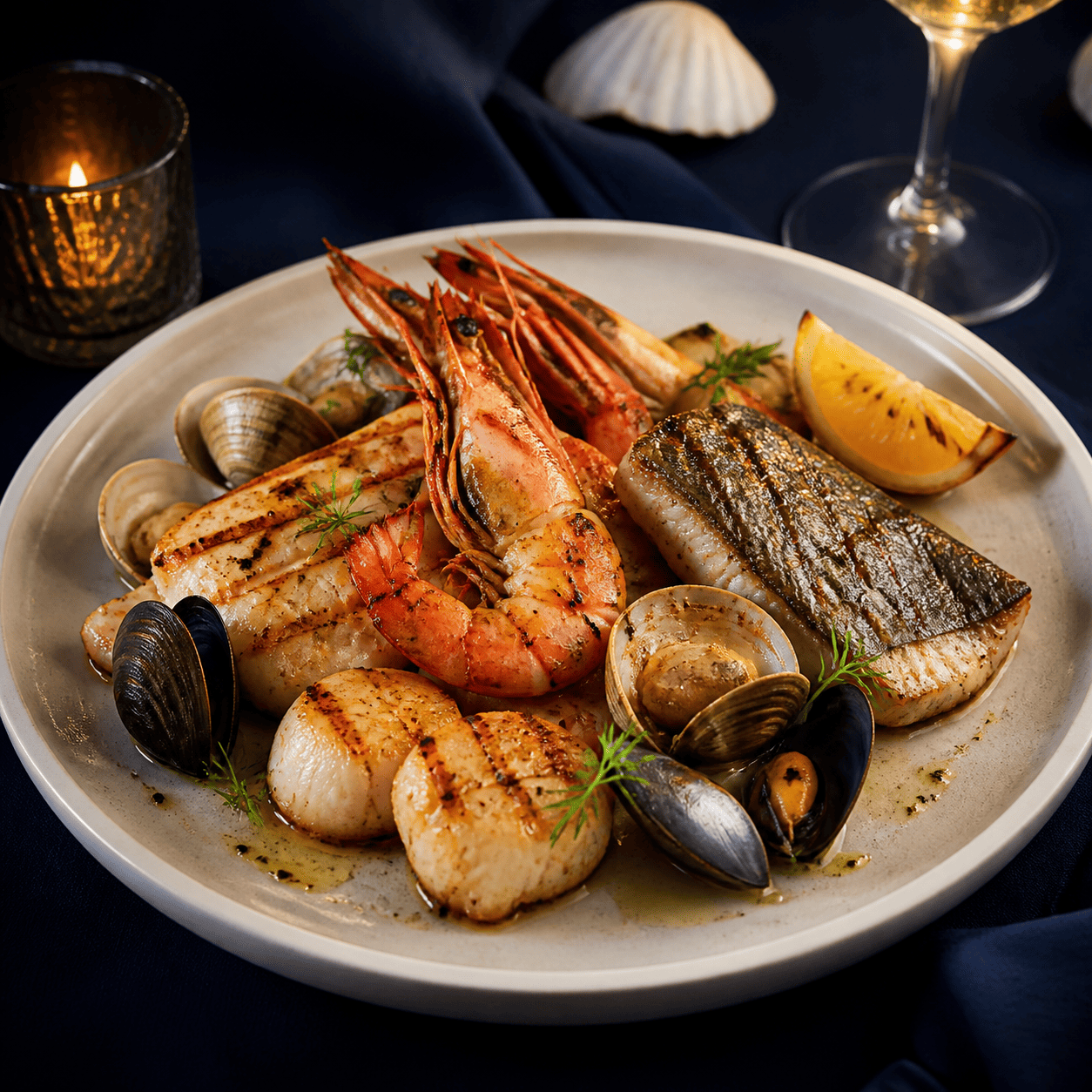 Parillade de poissons et crustacés